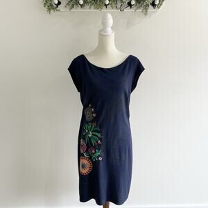 Desigual Erika dress in navy with multicoloured floral embroidery Size L